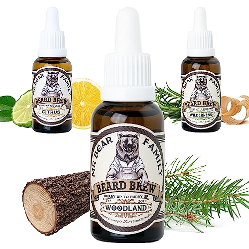 Mr Bear Family Bartöl Herren - Woodland - pflegt und unterstützt Bart Wachstum - nährreiches Bartpflege Öl...
