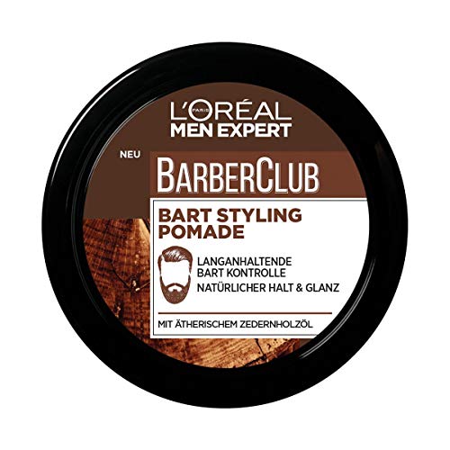 L'Oréal Men Expert Bart Styling Pomade für Männer, Haar- und Bartwachs für einen definierten Style, Bartpflege für Herren mit holzigem Duft und ätherischem Zedernholzöl, Barber Club, 1 x 75 ml