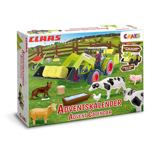 CRAZE Adventskalender Kinder CLAAS Spielzeug Adventskalender mit Bauernhof Figuren und Traktor, 24 Überraschungen, Adventskalender Kinder