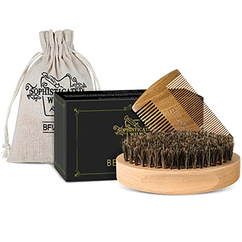 BFWood Bartbürste mit Wildschweinborsten und Comb Set - Military Design