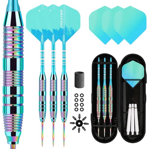 Trecynd Darts with Metal Tip 22 g, Professional Steel Darts with Metal Tip, Steel Darts Set, Steel Tip Darts, Set of 3 Aluminium Shaft and Extra 3 Dart Flights