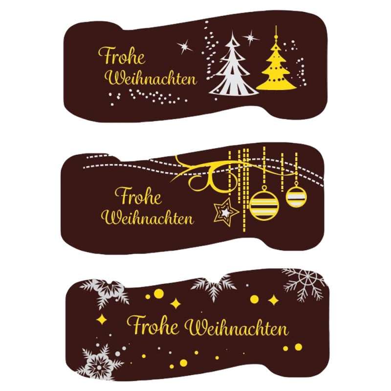 Schokoladendeko 'Frohe Weihnachten' 3 Motive | 72 Stück | Dekorative Schokolade für Kuchen- und Backkreationen | 60 x 28 mm
