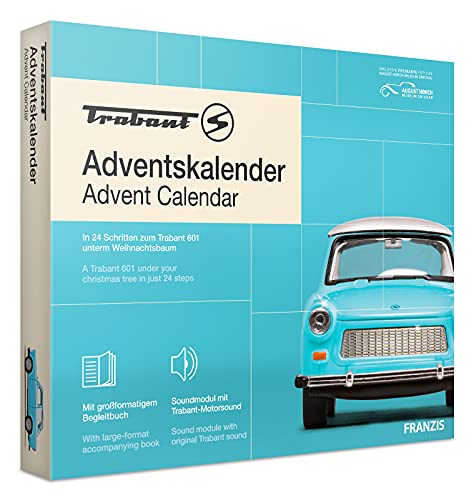 FRANZIS 67115 - Trabant Adventskalender, Metall Modellbausatz im Maßstab 1:43, inkl. Soundmodul und...