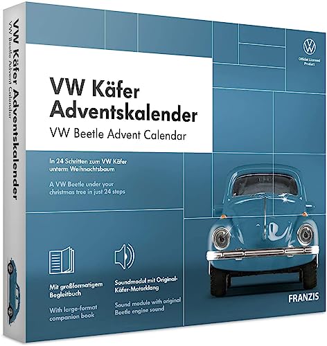 FRANZIS 67098 - VW Käfer Adventskalender, Metall Modellbausatz im Maßstab 1:43, inkl. Soundmodul und...