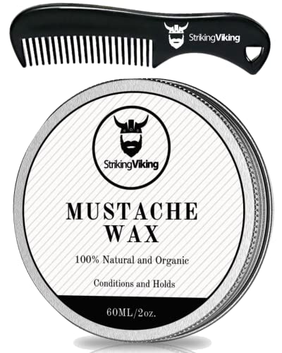 Striking Viking Schnurrbart Wachs und Kamm Kit - Bart und Schnurrbart Wachs für Männer mit starkem Halt natürlichen Bienenwachs - Hilft zu zähmen, Stil, und Groom (2 Unzen) (Unparfümiert)