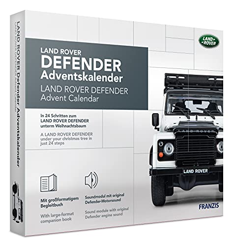 FRANZIS 67155 - Land Rover Defender Adventskalender, Metall Modellbausatz im Maßstab 1:43, inkl. Soundmodul...
