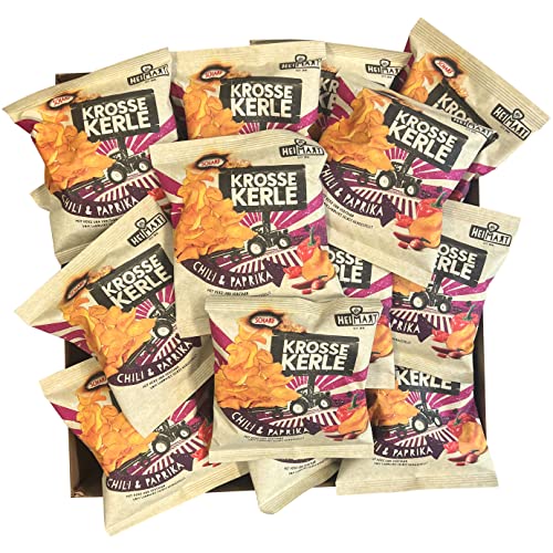 Krosse Kerle Chips | HeiMart | Mini - kleine Tüten | Chili & Paprika | 60er Box | regional | glutenfrei | vegan | 60 x 25 g