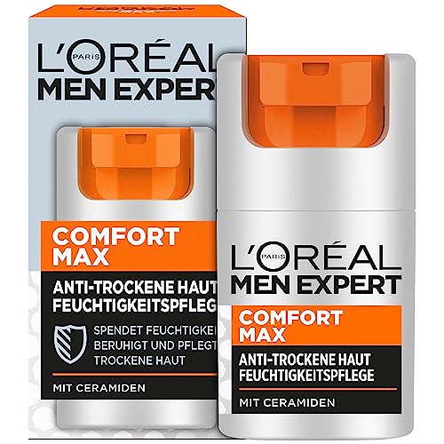 L'Oréal Men Expert Gesichtspflege gegen trockene Haut für Männer, Feuchtigkeitsspendende Feuchtigkeitscreme für strapazierte Haut, Gesichtscreme für Herren mit Ceramiden, Comfort Max, 1 x 50 ml
