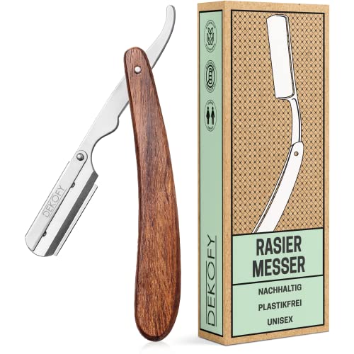 DEKOFY Premium Rasiermesser mit Holzgriff - Silber oder Schwarz - Einfache Handhabung für eine angenehme und präzise Rasur - inkl. Wechselklingen - Rasiermesser Herren, Rasiermesser Set