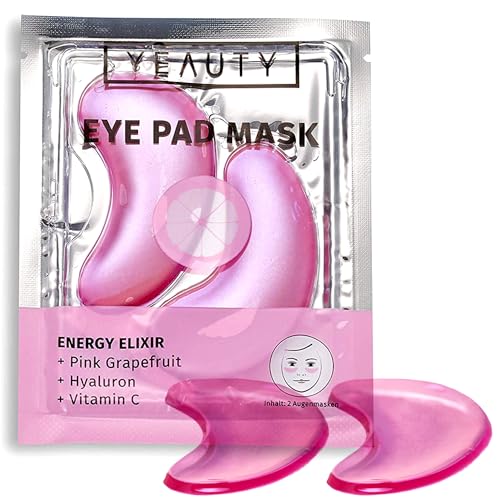 YEAUTY ENERGY ELIXIR EYE PAD MASK, feuchtigkeitsspendende Augenpads mit Pink Grapefruit, Hyaluron und Vitamin C, erfrischt und belebt die Haut für einen vitalen Teint, 1x 2 Stück