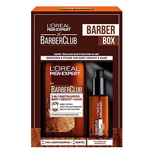 L'Oréal Men Expert Bartpflege Set mit Bartöl und Bartshampoo, Barber Club Herren Bartpflege Geschenkset, 1 x...