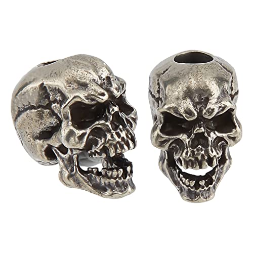 SUPERFINDINGS 2 STÜCKE Skull Knife Lanyard Bead EDC Charm Bead Messing European Beads Antique Silver Large Hole Beads Paracord Cord Tool Bead 19x13x17mm Für Schlüsselanhänger, Bohrung: 5.5 mm