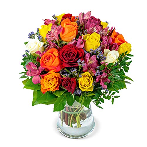 Blumenstrauß Farbtraum, Bunter mit Rosen, Inkalilien und Statice, 7-Tage-Frischegarantie, Qualität vom Floristen, handgebunden, perfekte Geschenkidee