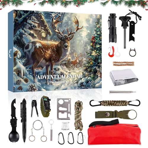 Adventskalender 2024 Für Männer, Survival Kit Weihnachtskalender 2024 Adventskalender Weihnachten, Survival Tools Adventskalender Für Erwachsene Teenager, Survival Ausrüstung, Überlebensausrüstung (A)