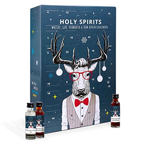 Spirituosen Adventskalender Holy Spirits, 24x Premium Gin Whisky Vermouth à 20ml, Tasting Probier Set und Geschenk