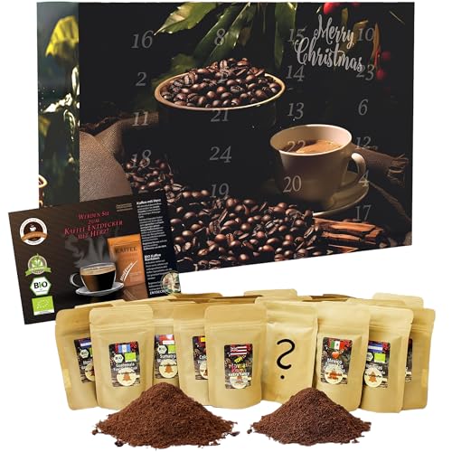 C&T Bio Fairtrade Kaffee-Adventskalender 2024 Gemahlen | 24x Bio & Fair-Trade Kaffees | Biologisch & fair gehandelte Raritäten-Kaffees + Überraschung im Kalender | Weihnachts-Kalender