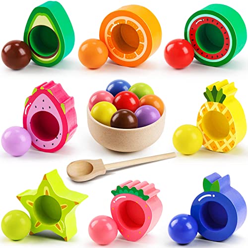 Seagoal Montessori Spielzeug ab 1 Jahr | Baby Motorikspielzeug Obst Holzspielzeug | Kinder Lernspielzeug Geschenk für Baby Mädchen Jungen 2 3 4 Jahre