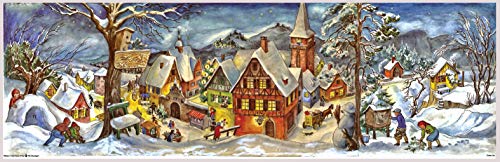 Nostalgischer Adventskalender/Weihnachtskalender mit Bildern und Glimmer 'Kleines Dorf im Winter'