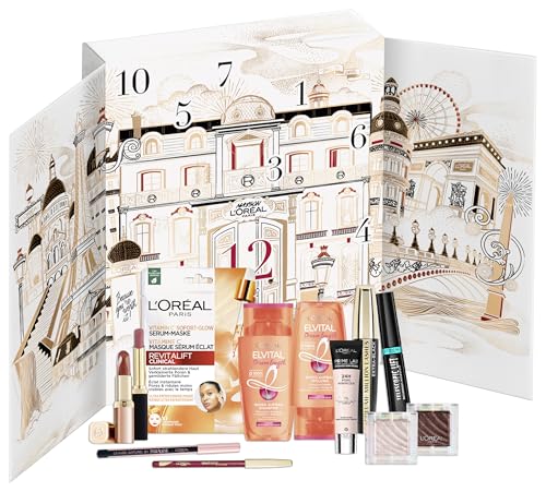 L'Oréal Paris Adventskalender 2023, Mit verschiedenen Kosmetikartikeln hinter 12 Türchen für eine luxuriöse Weihnachtszeit, Jeden zweiten Tag ein neues Beauty-Produkt zu Weihnachten, 1 Stück
