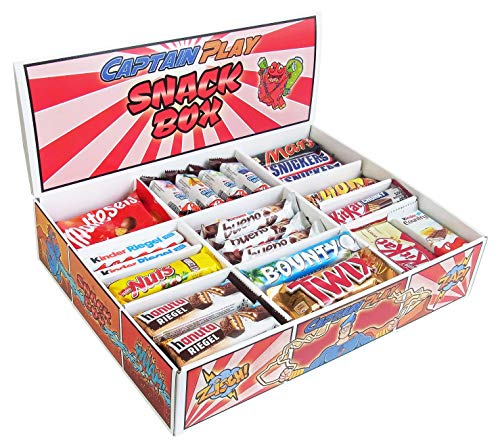 CAPTAIN PLAY | Snack Box mit 80 Schokoriegeln in 14 verschiedenen Sorten | 2,4 kg Süßigkeiten Box