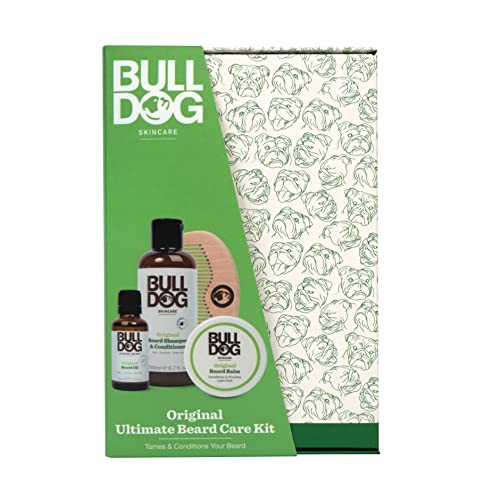 Bulldog Skincare - Original Ultimate Bartpflege-Set, Geschenkset für Männer (x1 Original Bartshampoo & Conditioner 200 ml, x1 Original Bartöl 30 ml, x1 Original Bartbalsam 75 ml, x1 Bartkamm)