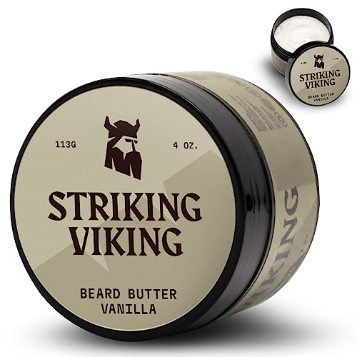 Striking Viking Beard Butter - Nicht fettende Bartbutter für Männer mit natürlichen Zutaten 4oz - Halten Sie Ihren Bart hydratisiert & erfrischend mit Bartcreme (Vanille)