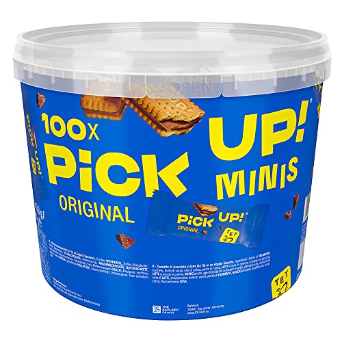 PiCK UP! minis Original (1 x 1.06 kg), Mini-Riegel mit knackiger Milchschokoladentafel zwischen zwei Keksen, ein Snack zum Teilen, Minis Choco, 100 Portionspackungen