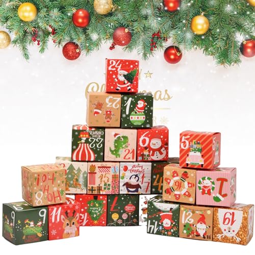 Jinlaili 24 Adventskalender Boxen zum Befüllen, Adventskalender Kisten, Adventskalender Geschenkbox, Weihnachtskalender Boxen, Adventskalender Selber Basteln für Kinder, Weihnachtskalender Bastelset