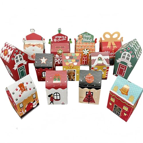 Tootesa Adventskalender zum Befüllen,24 Stück DIY Adventskalender Häuser Weihnachten Kisten Geschenkboxen Karton zum Basteln Deko Mädchen Junge Weihnachtsdeko