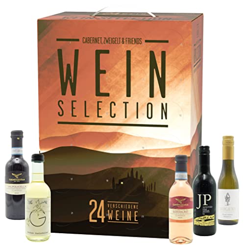 KALEA Wein Selection | 24 ausgewählte Weine aus 7 Ländern | Rotwein, Weißwein, Rosé Weine | Adventskalender | Verkostungsbox | 24x0,25l Wine Selection