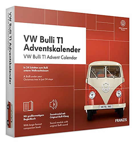FRANZIS 67111 - VW Bulli T1 Adventskalender 2020, Modellbausatz im Maßstab 1:43, inkl. Soundmodul und...