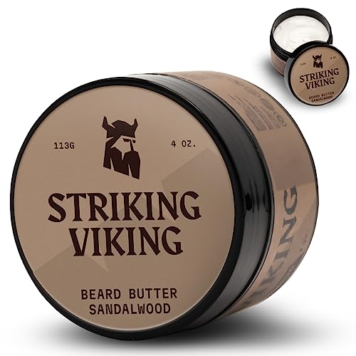 Striking Viking Beard Butter - Nicht fettende Bartbutter für Männer mit natürlichen Zutaten 4oz - Halten Sie Ihren Bart hydratisiert & erfrischend mit Bartcreme (Sandelholz)