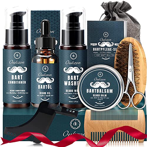 Bartpflege Set für Männer, Oukzon 10 in 1 Hochwertig Bart Weihnachtsgeschenke- 60ML Bartshampoo, 60ML Bart...