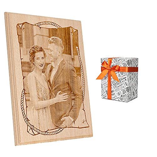 Hediye Sepeti Personalisiertes Fotogeschenk auf Massivholz für besondere Glücksmomente : Hochzeit, Geburtstag, Jahrestag oder Valentinstag | 22x30cm | Als Geschenk Verpackt