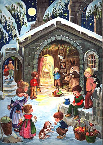 Nostalgischer Adventskalender / Weihnachtskalender für Kinder und Erwachsene mit Bildern und Glimmer 'Am...