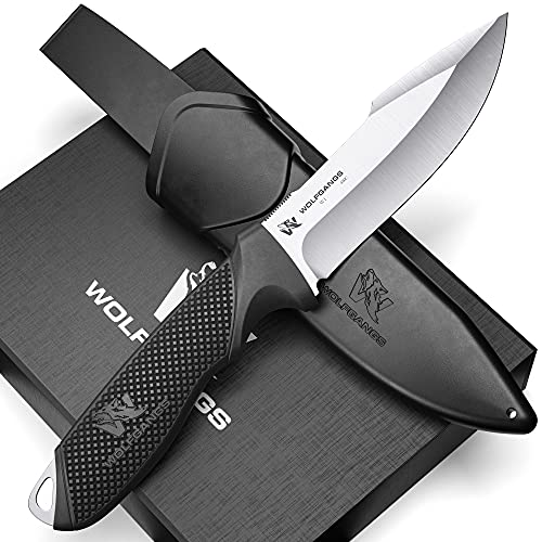 Wolfgangs W1 Outdoor Messer feststehende Klinge - Ideales Jagdmesser aus einem Stück D2 Stahl gefertigt - Inkl. Scheide - Premium Survival Messer - Perfektes Bushcraft Messer Outdoor (Silber)
