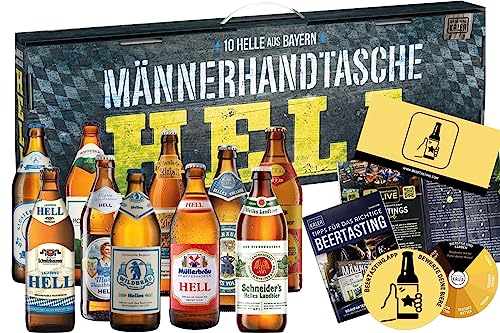 Kalea Männerhandtasche Hell, Beer Tasting Box, perfektes Biergeschenk für Männer und Frauen, Bier-Spezialitäten von Privatbrauereien (Männerhandtasche Hell 10x0,5l)