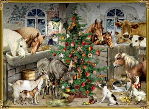 Wandkalender: Nostalgische Weihnachten bei den Tieren im Stall