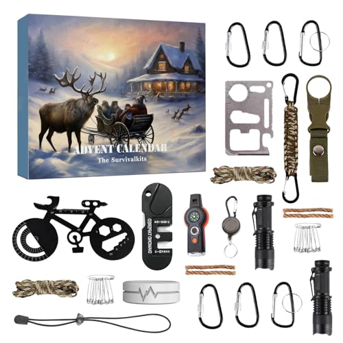 Survival Kit Adventskalender Für Männer – Survival Tools Adventskalender Für Erwachsene Teenager 24 Tage Weihnachts-Countdown –2024 Für Outdoor-Enthusiasten