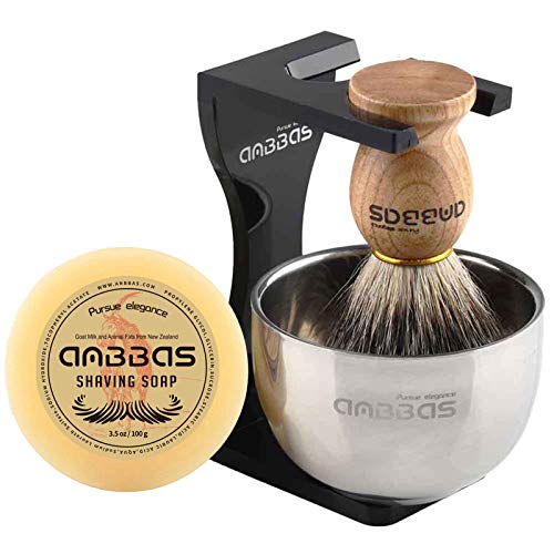 Anbbas Herren Geschenk Set Rasierpinsel Reines Dachshaar Shaving Brush Badger Rasierseife Rasierschale mit...