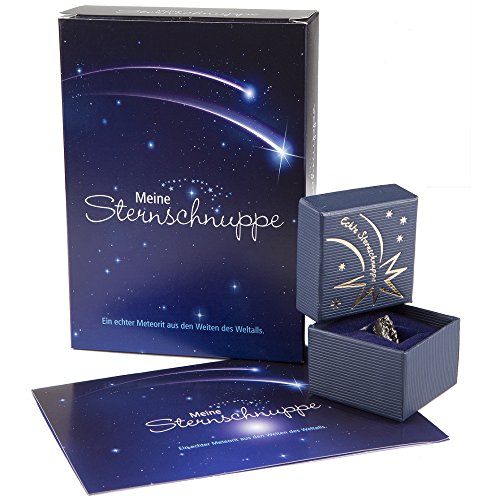 4you Design Echte Sternschnuppe 1Gramm – Geschenk in Geschenkbox mit Grußkarte zu Weihnachten – Glücksbringer Taufe, Geburt, Hochzeit, Silvester – Meteoriten Stein mit Echtheitszertifikat