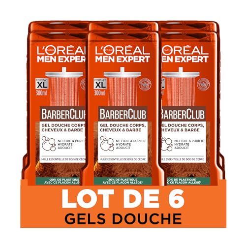 L'Oréal Men Expert Barber Club Duschgel für Körper, Haar & Bart, Herren, 3-in-1-300 ml, 6 Stück