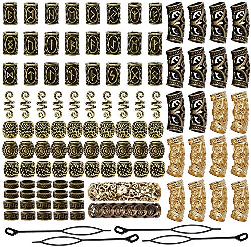 Queta Wikinger Rune Perlen, Haarverlängerung Nadel Einfädler Schlaufennadel Microringnadel für Haar Bart...