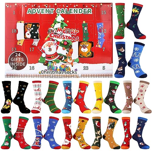 Jeasona Adventskalender 2024 Männer Socken Adventskalender Socken Herren 43-46 Adventskalender Erwachsene Füllung für Wihnachtskalender 2024 Männer Adventskalender Ideen Mann Weihnachtskalender Socken