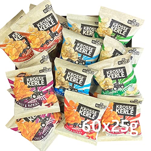 Krosse Kerle Chips | HeiMart | Mini - kleine Tüten | Sorten Mix | 60er Box | regional | glutenfrei | vegetarisch | 60 x 25g